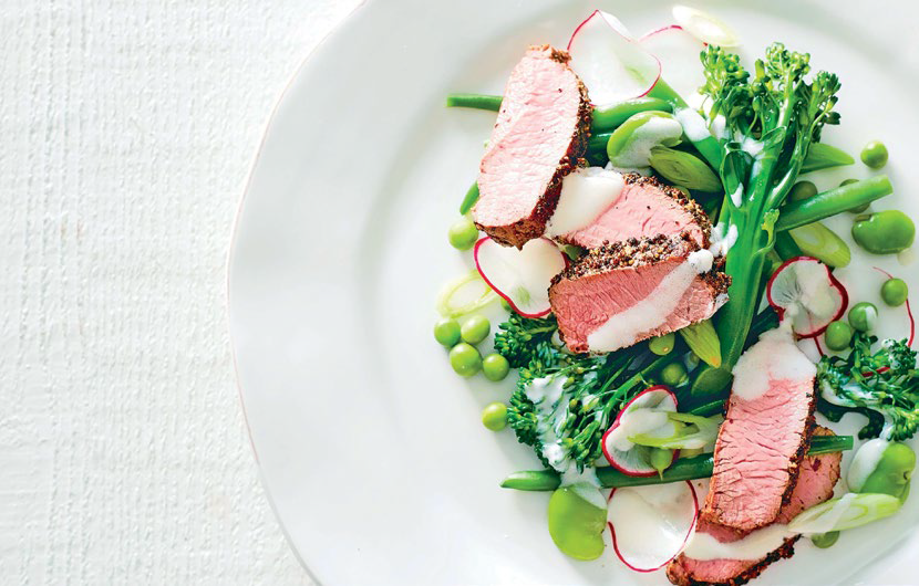 Pepper Crusted Lamb w Spring Vegetables