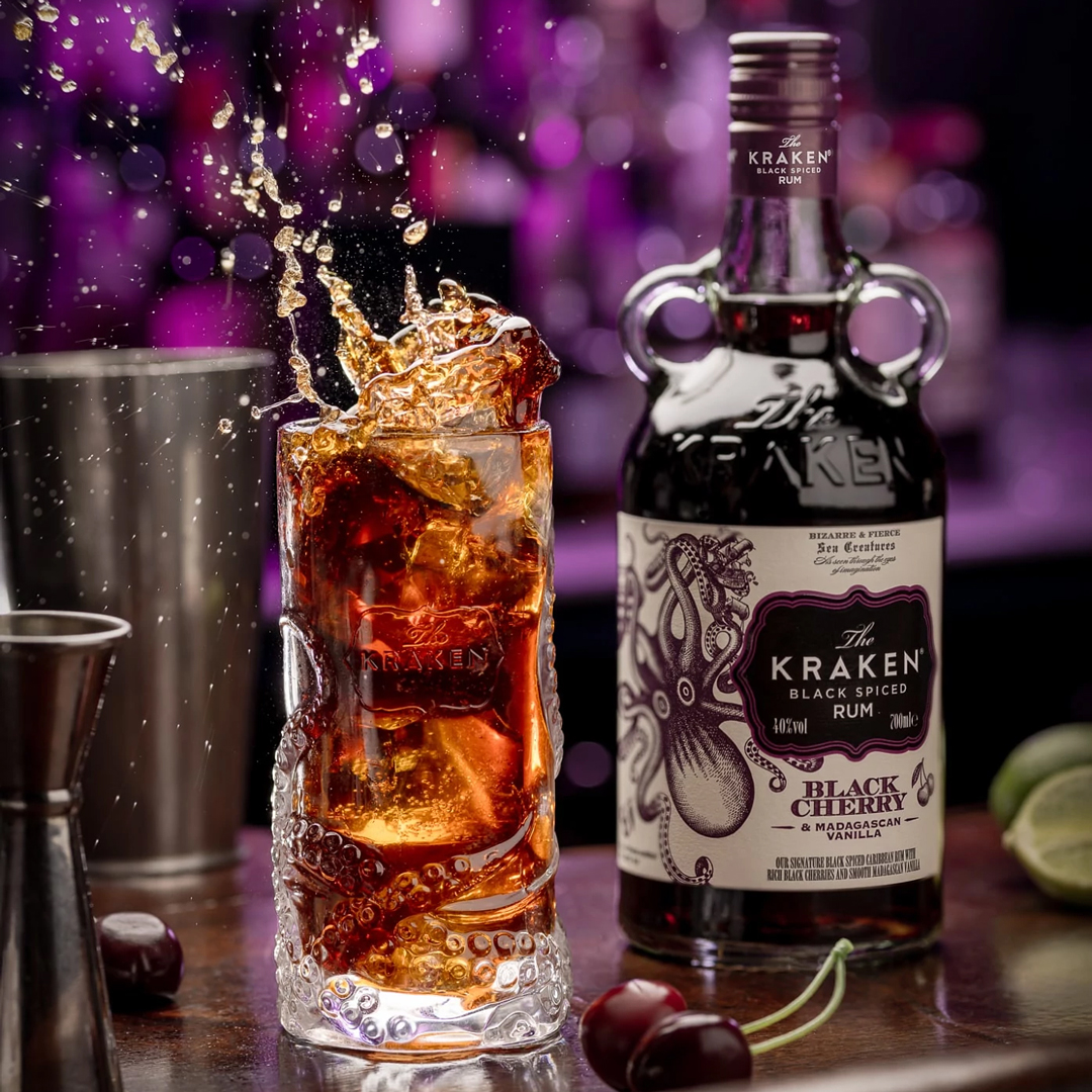 Kraken Black Cherry Cola with Bottle Cocktail Image