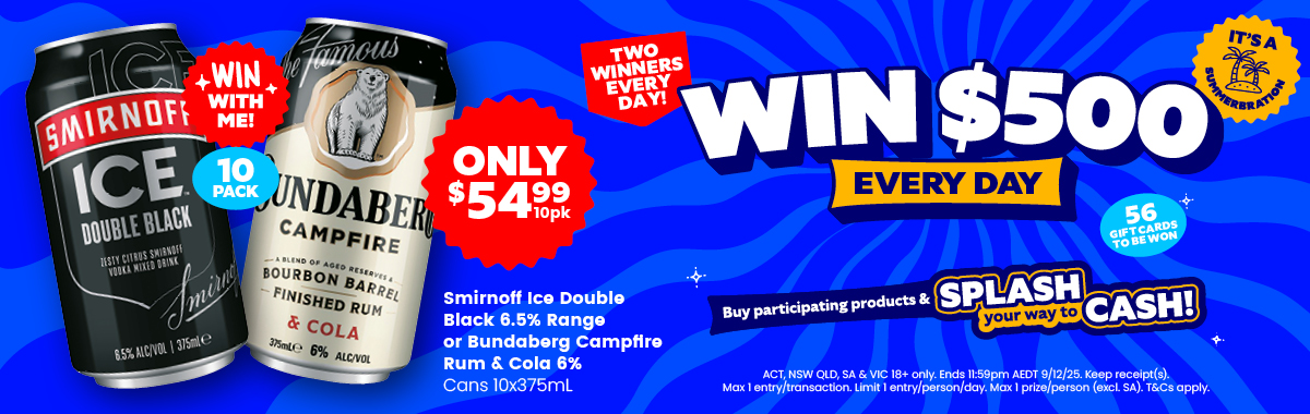 LLP47 Sliders Smirnoff Ice Double Black Bundaberg Campfire 54.99