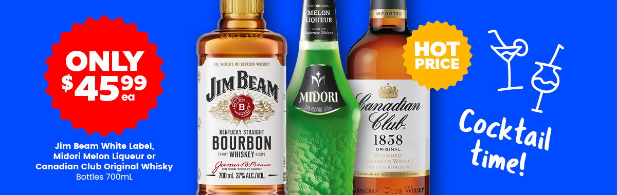 LLP13 Slider Canadian Club Original Whisky Jim Beam White Label or Midori Melon Liqueur 45.99