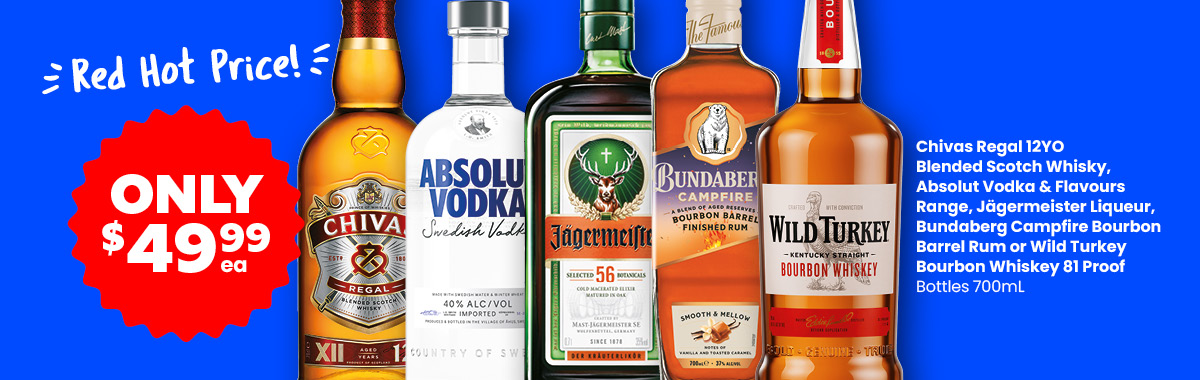 LLP15 Sliders Chivas Absolut Jagermeister Bundaberg Campfire or Wild Turkey Bourbon 81 Proof 49.99