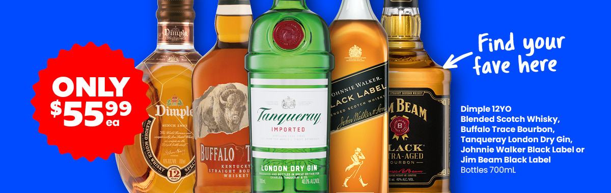 LLP15 Sliders Jim Beam Black. Johnnie Walker Black Dimple 12YO Buffalo Trace Bourbon or Tanqueray London Dry Gin 55.99