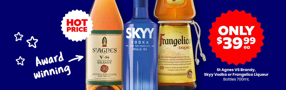 LLP15 Sliders Skyy Vodka Frangelico Liqueur or St Agnes VS Brandy 39.99