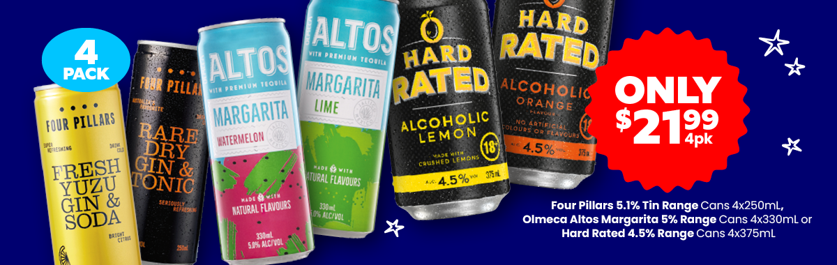 LL17 Sliders Four Pillars 5.1percentage Tin Range Olmeca Altos Margarita 5percentage Range or Hard Rated 4.5percentage Range 21.99