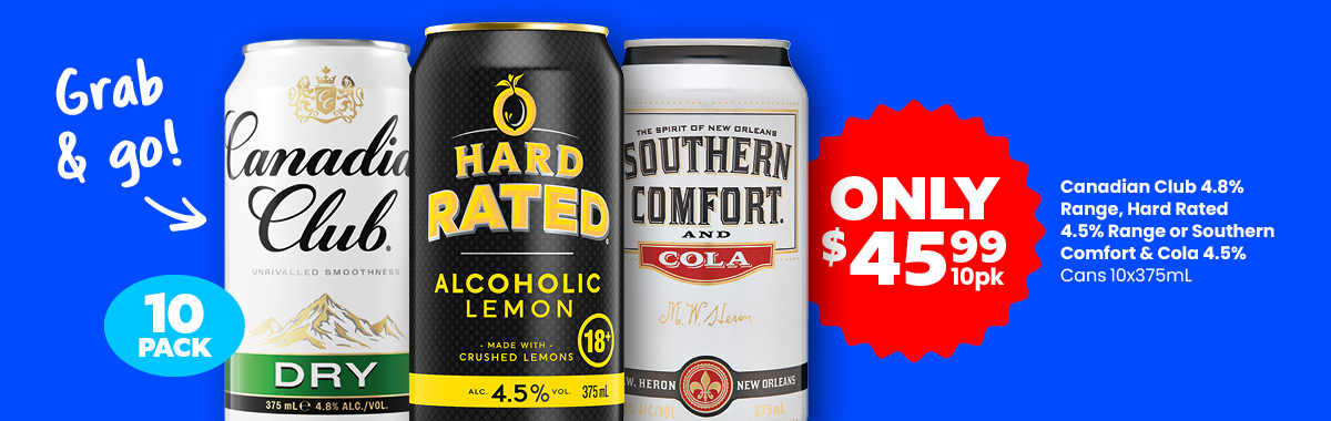LLP19 0426 Sliders Canadian Club 4.8percent Range Hard Rated 4.5percent Range or Southern Comfort Cola 4.5percent 45.99