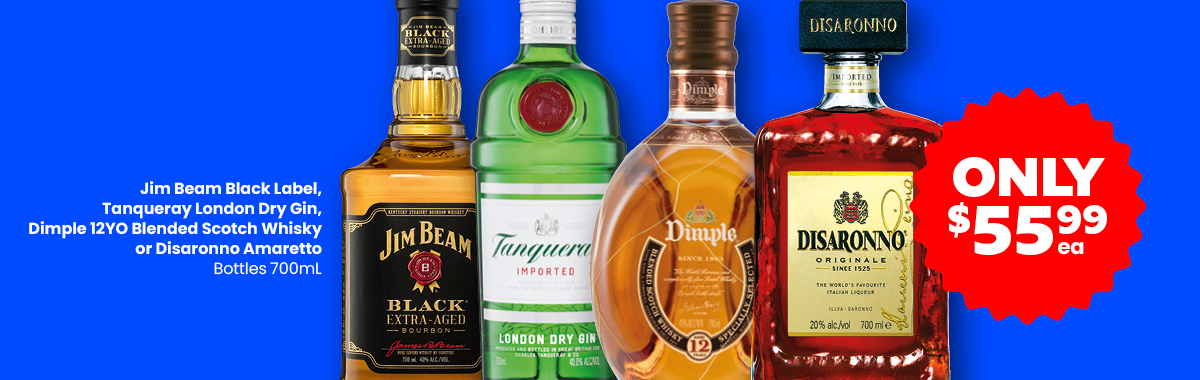 LLP19 0426 Sliders Jim Beam Black Label Tanqueray London Dry Gin Dimple 12YO Blended Scotch Whisky or Disaronno Amaretto 55.99
