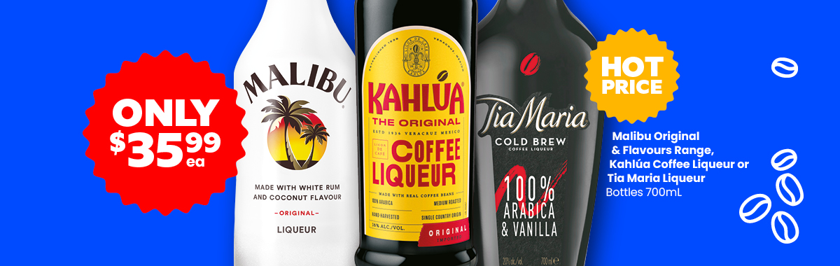 LLP19 0426 Sliders Malibu Original Flavours Range Kahlua Coffee Liqueur or Tia Maria Liqueur 35.99