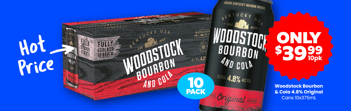 Woodstock Bourbon Cola 4.8percentage original 39.99