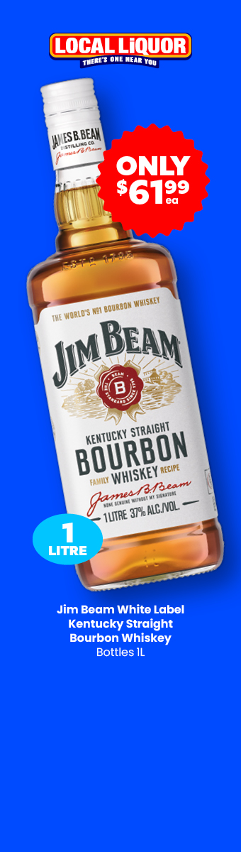LL23 Sidebars Jim Beam White Label Kentucky Straight Bourbon Whiskey Bottles 1L Left D2 FA