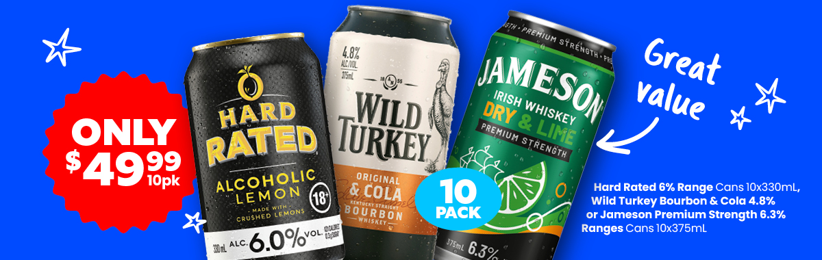 LLP21 Sliders Hard Rated 6percent Jameson Premium Strength 6.3percent Wild Turkey Bourbon and Cola 4.8percent Ranges 49.991