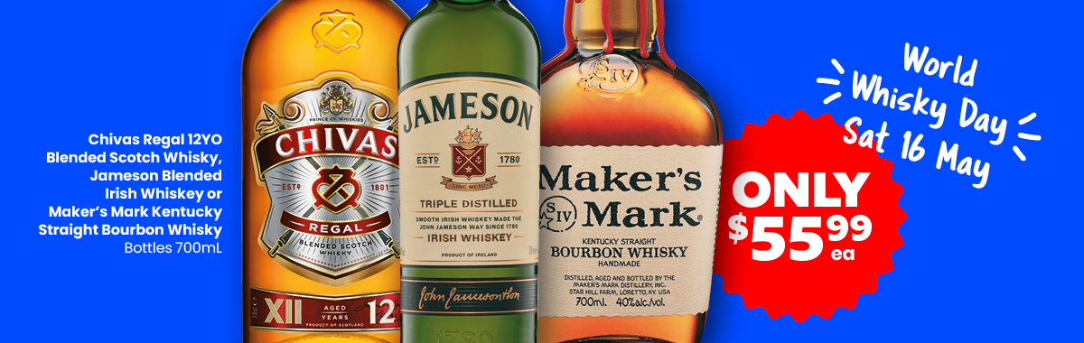 LLP21 Sliders Jameson Blended Irish Whiskey Chivas Regal 12YO Blended Scotch Whisky Makers Mark Kentucky Straight Bourbon Whisky 55.991