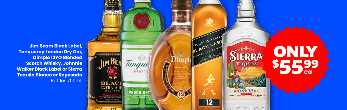 LLP23 Sliders Jim Beam Black Label Tanqueray London Dry Gin Dimple 12YO Blended Scotch Whisky Johnnie Walker Black Label Sierra Tequila Blanco Reposado 55.991