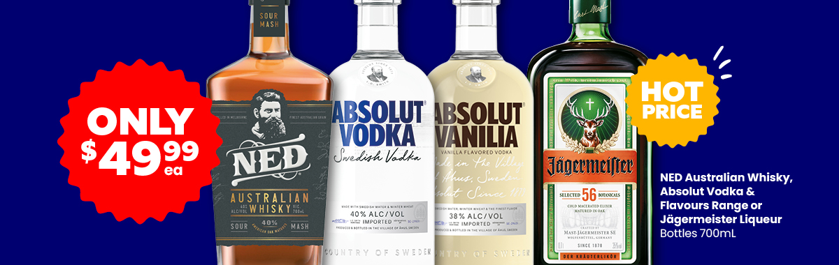 LLP25 Sliders NED Australian Whisky Absolut Vodka and Flavours Range Jagermeister Liqueur 49.99