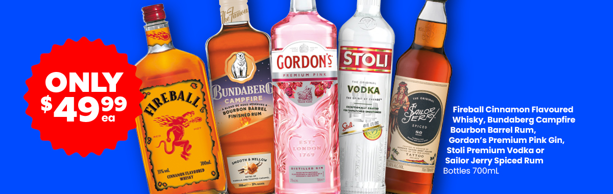 LLP27 Sliders Bundaberg Campfire Gordons Pink Gin Fireball Sailor Jerry Stoli Vodka 49.99