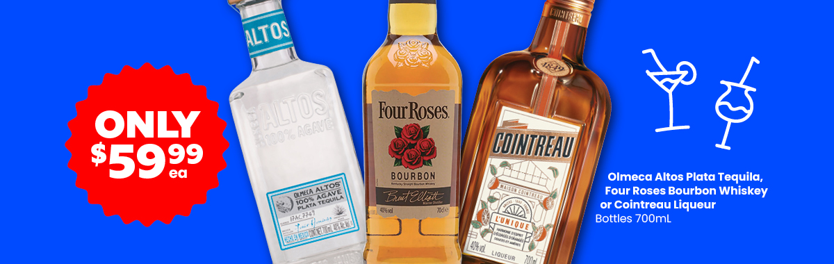 LLP27 Sliders Cointreau Liqueur Four Roses Bourbon Whiskey Olmeca Altos Plata Tequila 59.99