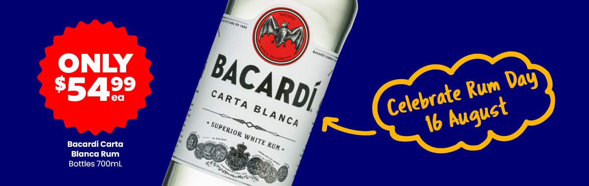 LL33 Sliders Bacardi Carta Blanca Rum Bottles 700mL 54.99