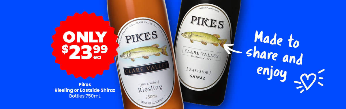 LL33 Sliders Pikes Riesling or Eastside Shiraz Bottles 750mL 23.99