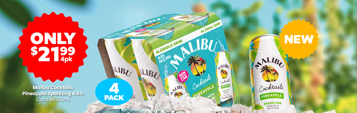 LLP41 Sliders Malibu Cocktails Pineapple Sparkling 4pk 4.5percent 21.99