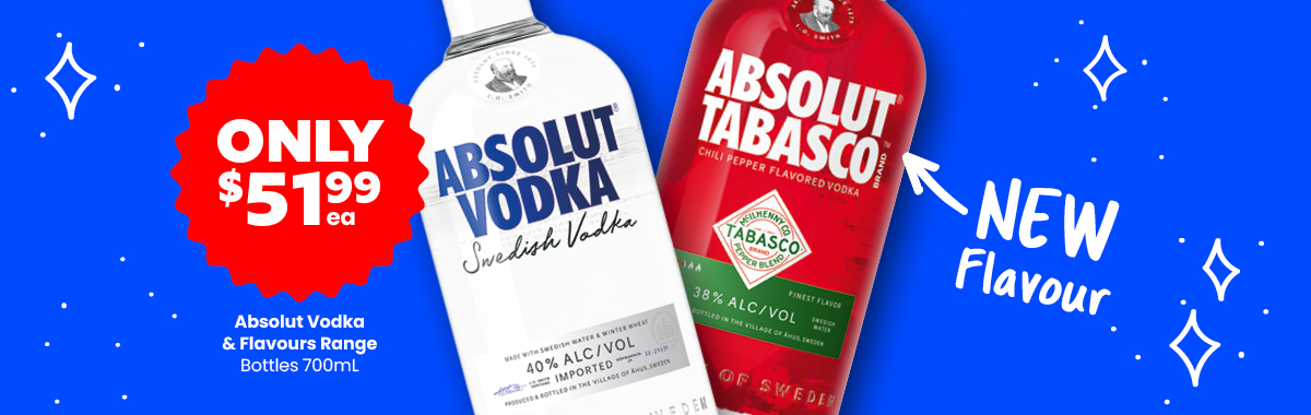 Absolut Vodka and Flavours Range Bottles 700mL 51.99